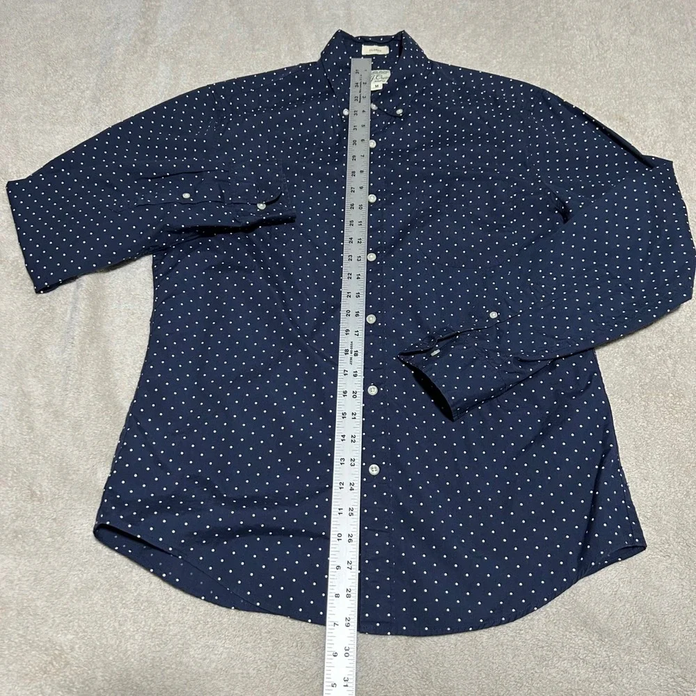 J. Crew Button Down Shirt Mens M Navy Blue Polka Dot Secret Wash AA2622